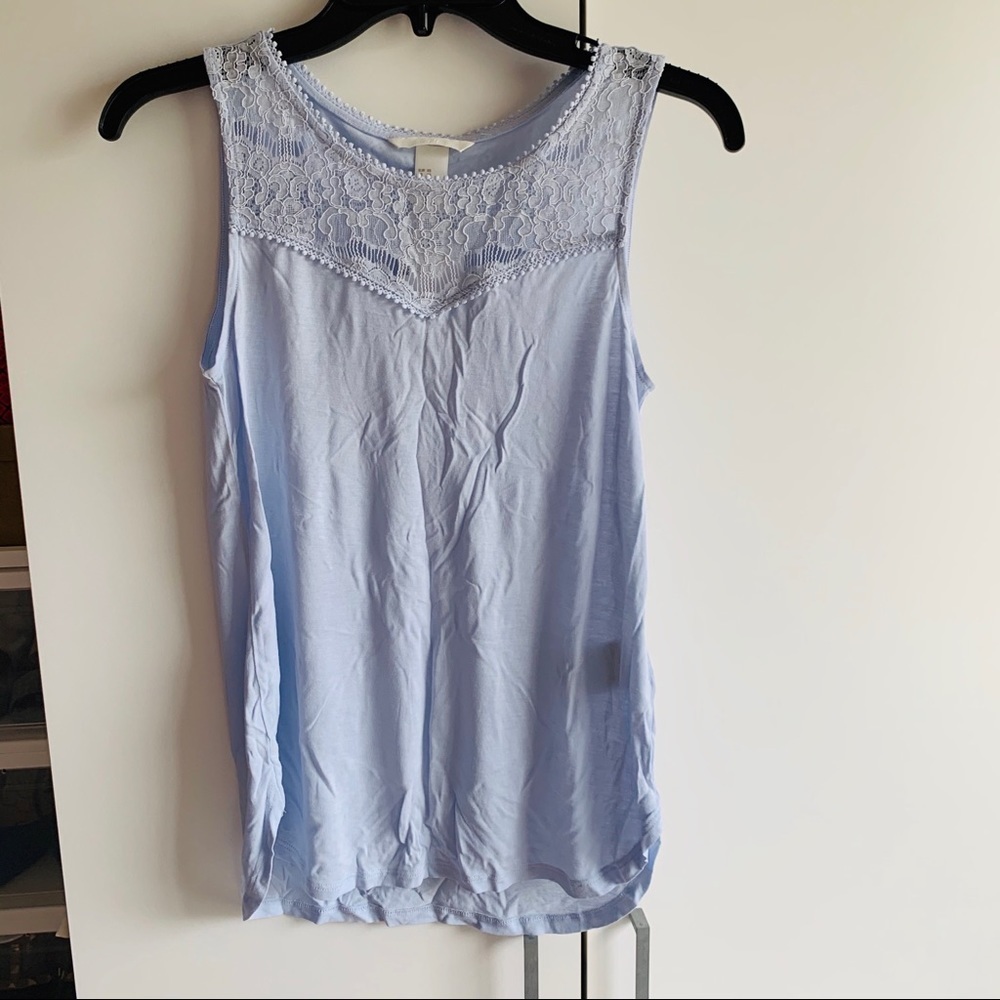 H&M Light Blue Crochet Lace Knit Tank Top Size XS nwt